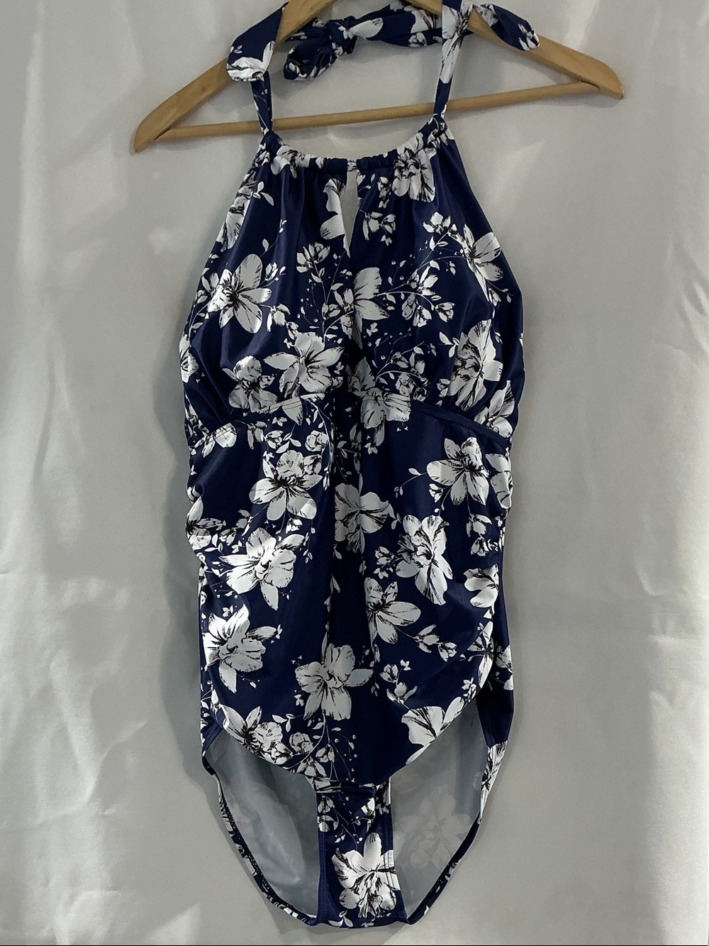 Navy Floral Halter-Style One-Piece Swimsuit